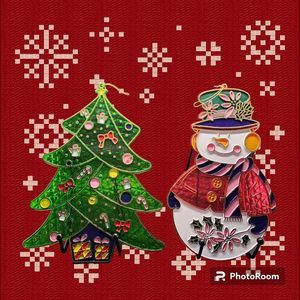 Lot Of 2 Vtg Christmas Tree & Snowman Sun Catcher Vintage Plastic Stained Gls 9"